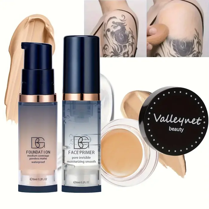 Ensemble de maquillage en velours 3 pièces fond de teint base anticernes effet mat pour débutants voyage femme occasions spéciales