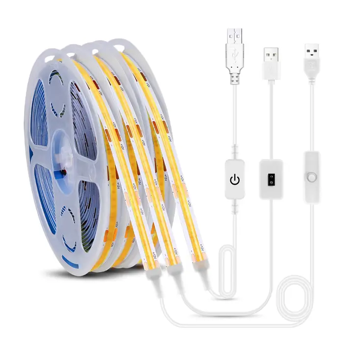 Bande lumineuse LED COB USB DC 5V, Super brillante, 320 diodes/m, avec balayage manuel, interrupteur