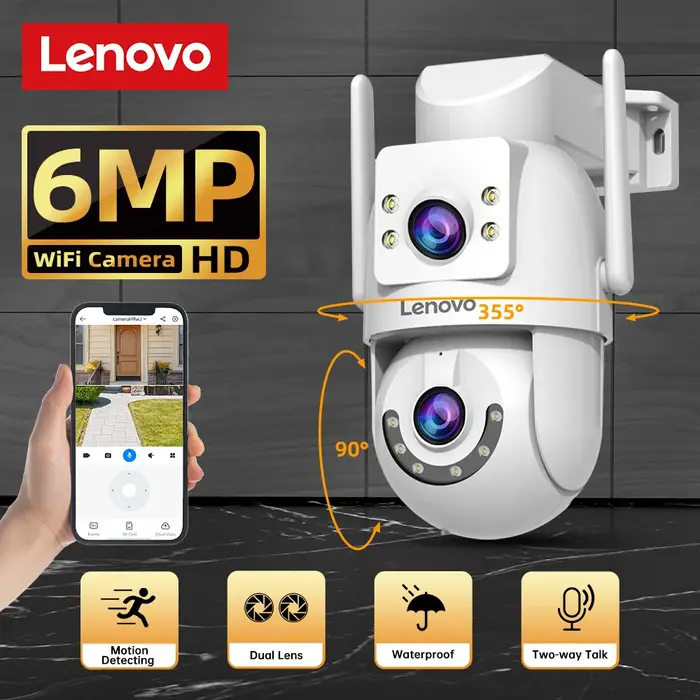 Caméra IP extérieure Lenovo 6MP HD WiFi double objectif double écran avec tracking automatique - Surveillance audio vidéo