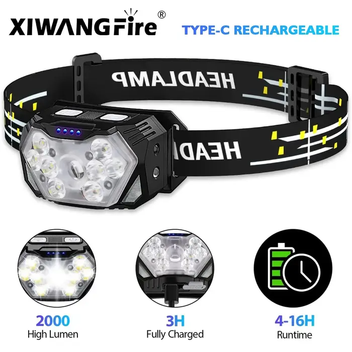 9 Led lampe frontale forte USB rechargeable capteur de mouvement phare Portable pêche Camping lampe 
