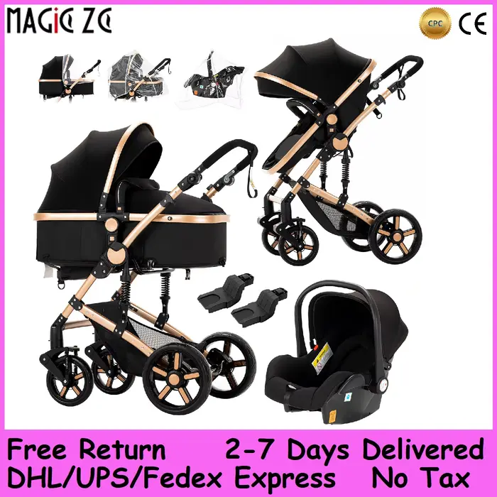 Poussette bébé multifonction 3 en 1, avec siège auto et panier de couchage, landau léger pour bébé, 