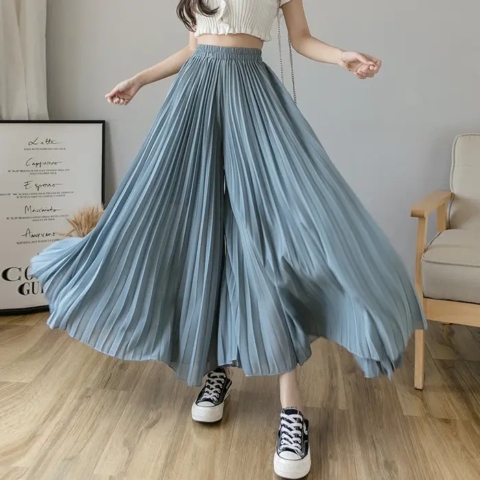 Pantalon large plissé en mousseline de soie pour femme, taille haute, neuf cents, Hakama, coréen, pl