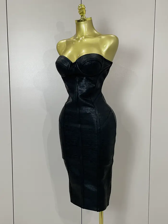 Sexy bretelles or noir feuille couleur moulante robe de pansement 2025New femmes mode célébrer soiré