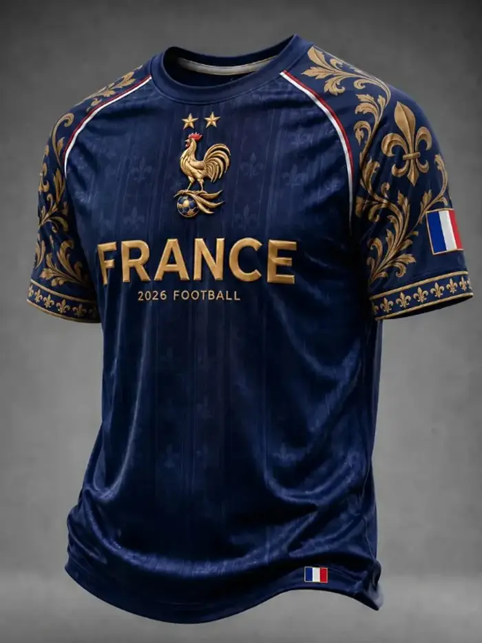 Maillot de football style français pour hommes et femmes, t-shirt à motif imprimé 3D, haut à manches