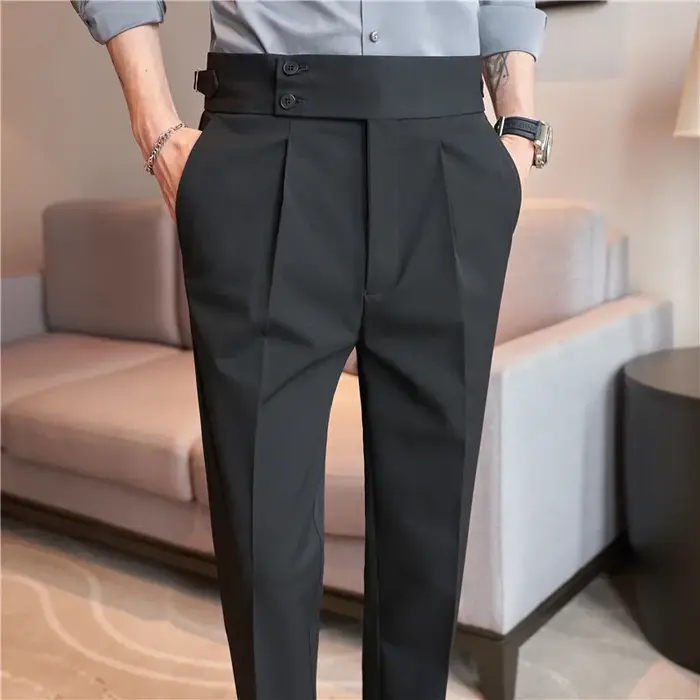 Pantalon costume homme slim fit haute taille vintage poches élégant formel business bureau