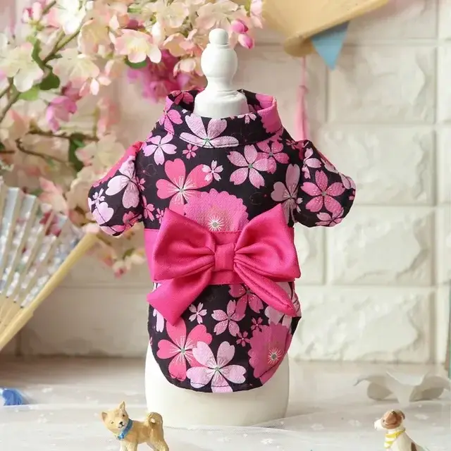 Kimono japonais pour animaux de compagnie caniche chat peignoir fleur cerise Sakura été chiot printe