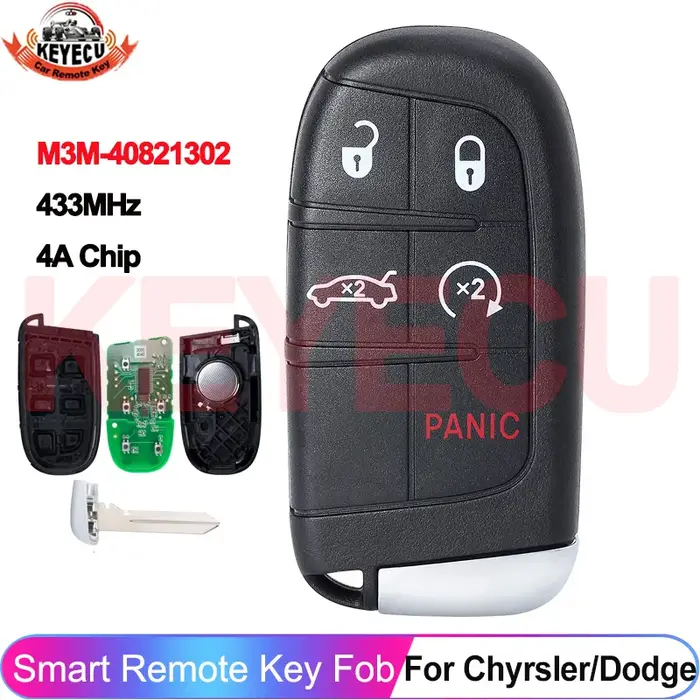 KEYECU 4/5 boutons 433MHz 4A puce PCF7953M pour Chrysler 200 300 Dodge chargeur Challenger 2019 + té