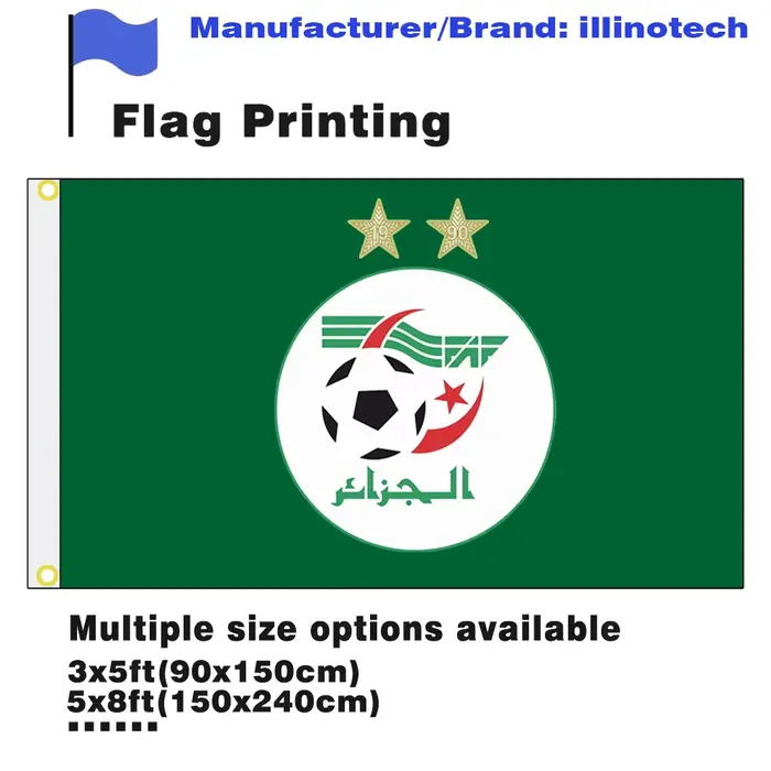 Drapeau de l'équipe nationale d'Algérie pour la Coupe du monde de football 2026 – Bannière de soutie