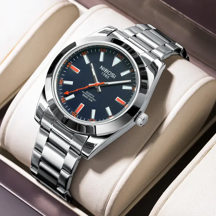 Montre homme NIBOSI luxe quartz trois aiguilles minimaliste étanche bracelet acier inoxydable élégante