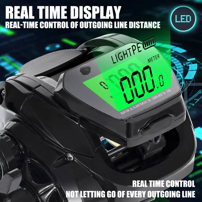 Nouveau Moulinet de pêche Baitcasting électronique grand écran Led haute vitesse 7.2: 1 10kg eau sal