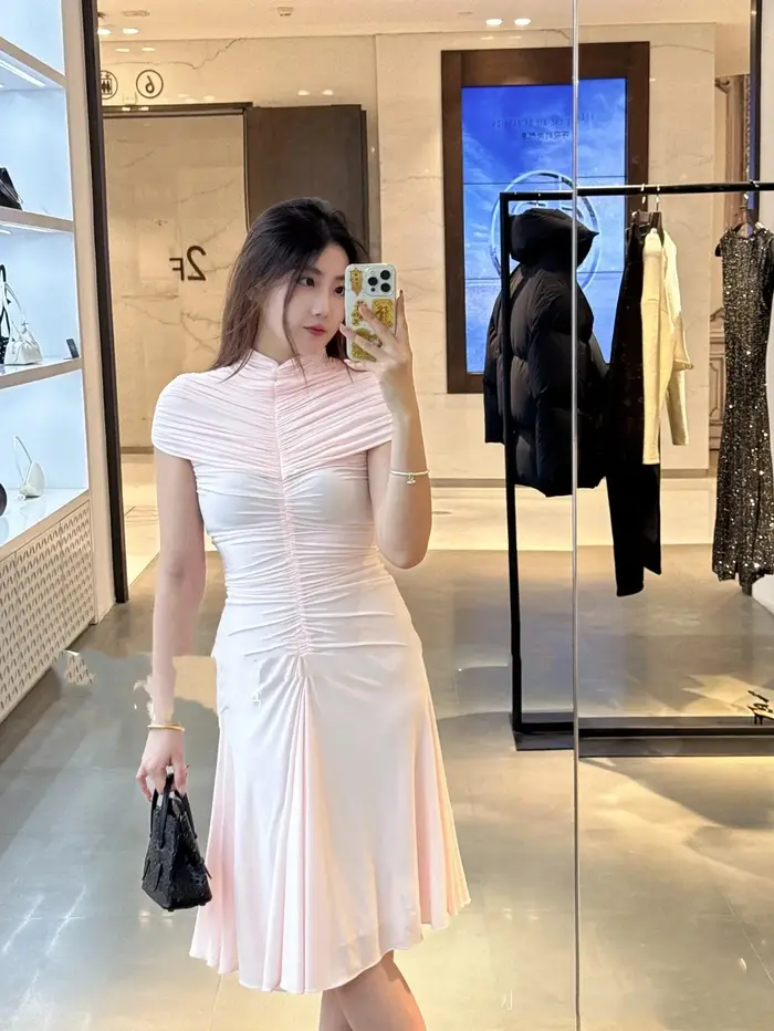 Robe longue plissée sexy, col haut, manches courtes, tempérament, mode, robes de soirée, paquet Slim