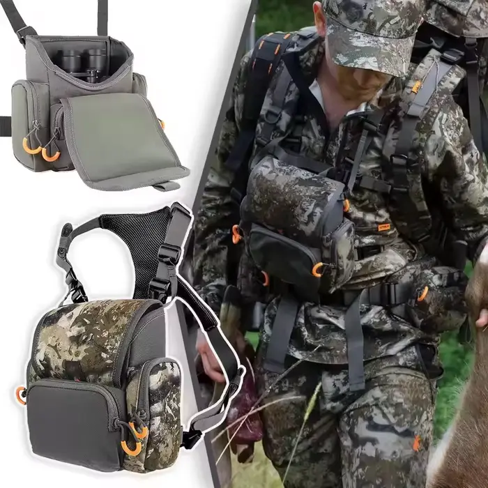Harnais de poitrine pour jumelles de chasse réglable grande capacité camouflage avec étui et housse pluie