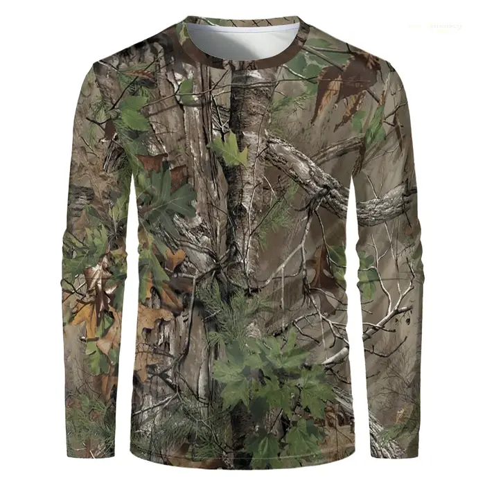 CamSolomon-T-shirt de chasse à manches longues imprimé forêt pour hommes, haut surdimensionné, entra