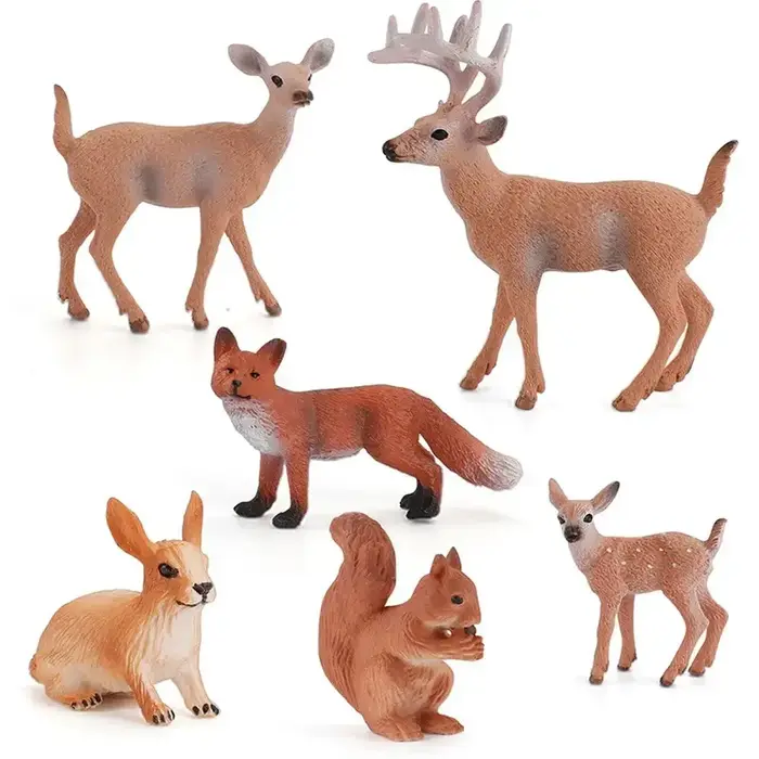 Figurines d'animaux de Simulation, famille de cerfs, renard, lapin, écureuil, créatures de la forêt, jouet Miniature, décoration de maison