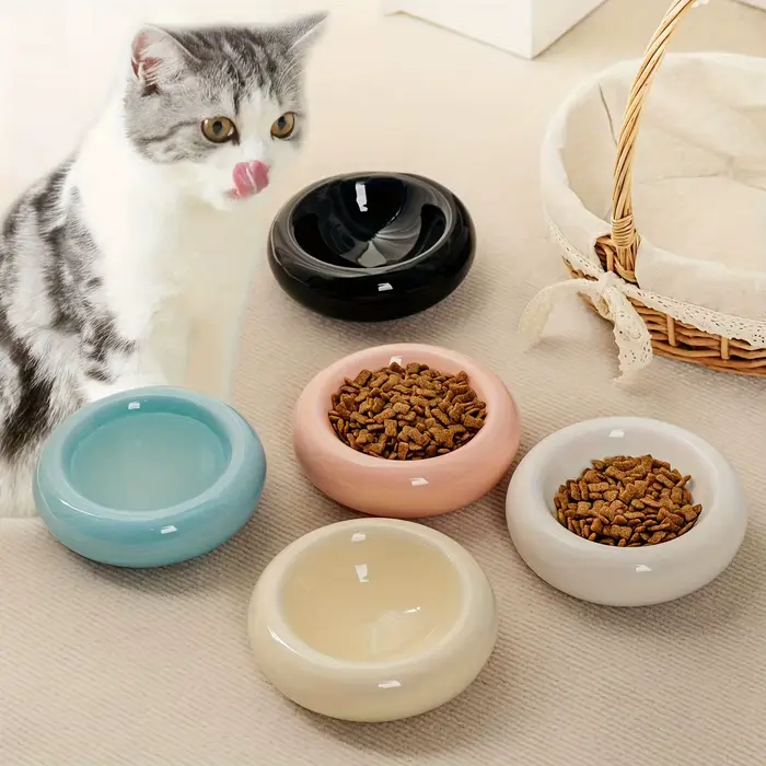 Bol pour chat bol en céramique pour chat plat bol pour animaux de compagnie en forme de beignet bol 