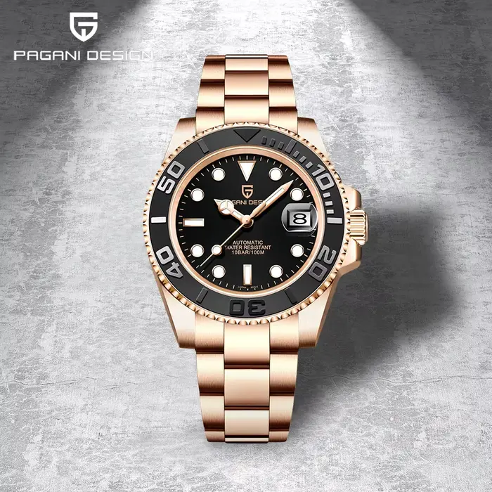 Montre mécanique automatique homme luxe or rose céramique boîtier rotatif affaires reloj hombre