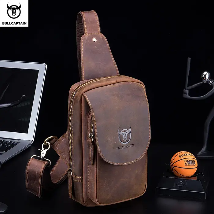 BULLCAPTAIN sacs à bandoulière pour hommes sac de poitrine en cuir Crazy Horse sacs à bandoulière en