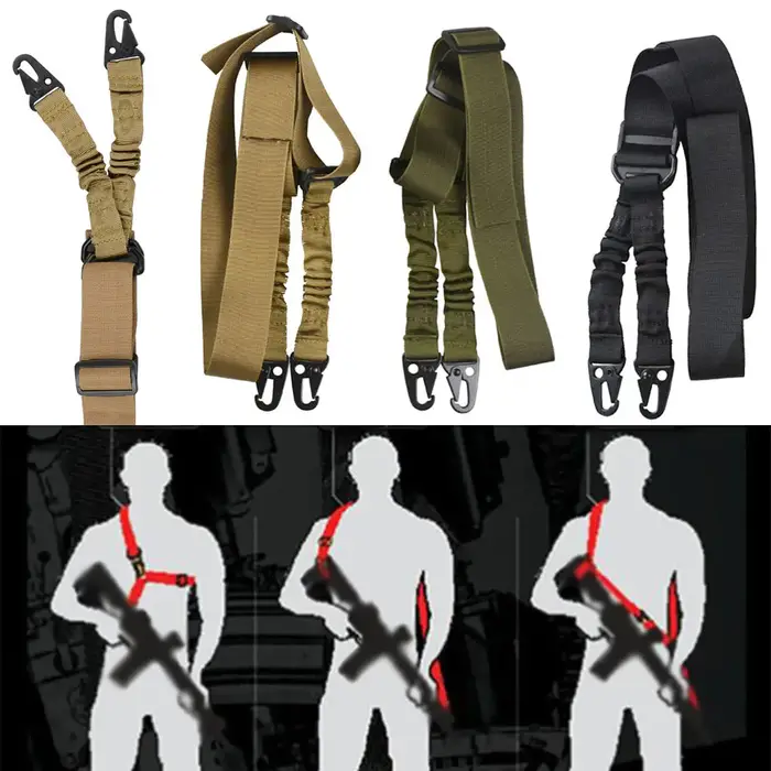 Bretelle tactique 3 points pour fusil de chasse - Sangle élastique bungee réglable pour armes longues