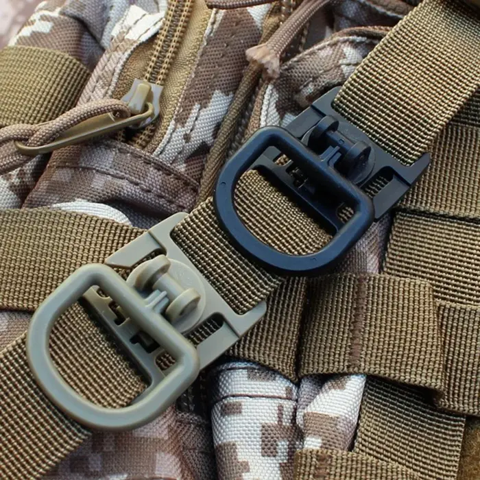 Lot de 4 mousquetons D tactiques rotatifs 360° pour fixation MOLLE sur sacs et équipements