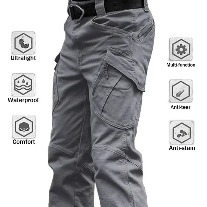 Pantalon cargo tactique 5XL pour chasse urbaine et randonnée - Élastique, imperméable et multi-poches