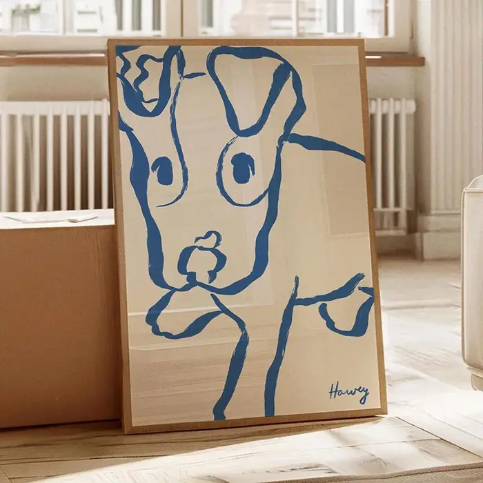 Art mural imprimé chien drôle et charmant, 1 pièce, Illustration de chien mignon rétro, décor de sal