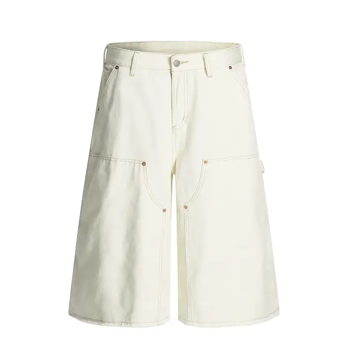 Short Cargo à bord brut pour hommes, Streetwear rétro d'été avec poches, jambes larges, pantalon cou