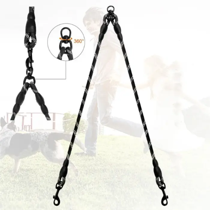 Laisse double réfléchissante pour deux chiens, en nylon, pour promener et dresser les chiots, chiens de petite, moyenne et grande taille.