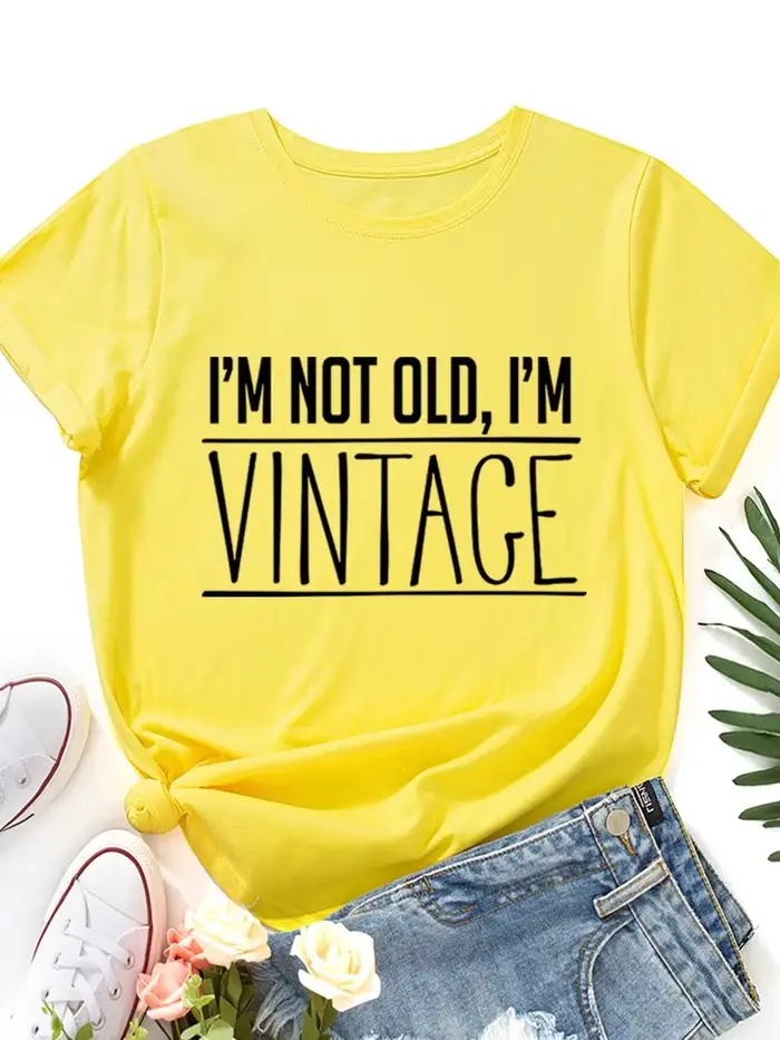 T-shirt manches courtes col rond femme, vintage, imprimé, je ne suis pas vieux, je suis