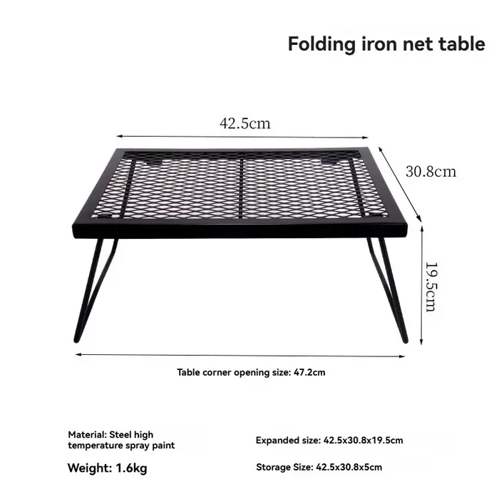 Grille de feu de camp robuste sur le feu, support de cuisson pliable pour barbecues de Camping pique