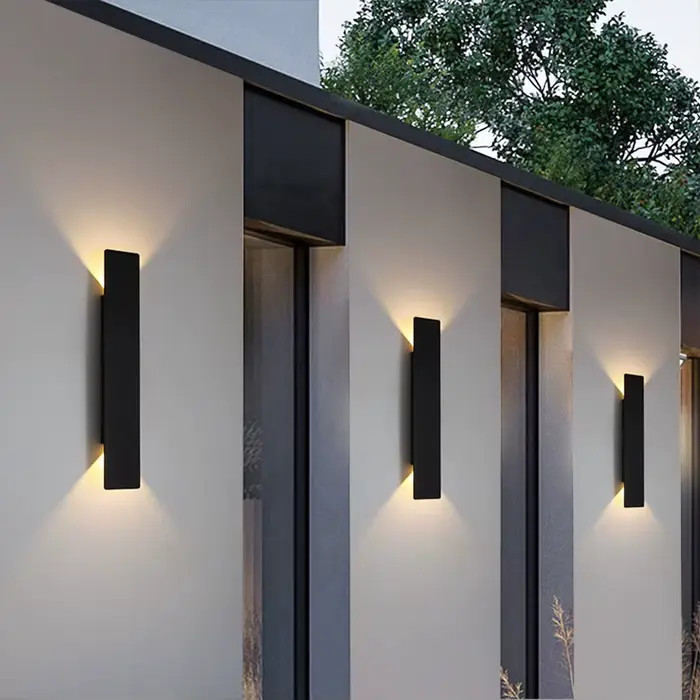 Lampes murales extérieures étanches bande appliques murales en aluminium 18W LED noir applique chamb