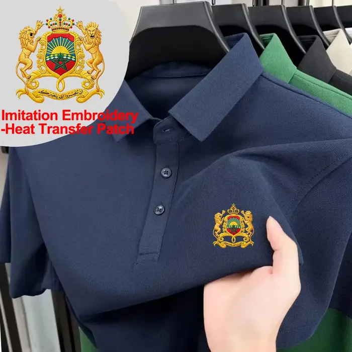 Chemises polo imprimées avec le blason du Maroc pour hommes, hauts basiques à manches courtes, t-shi
