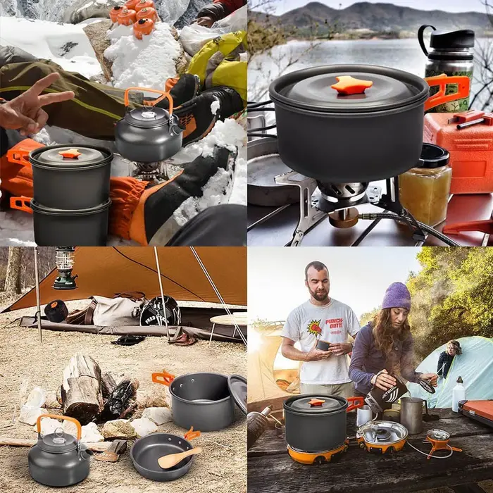 Kit d'ustensiles de cuisine de Camping, ensemble de cuisine en plein air, équipement en aluminium, P