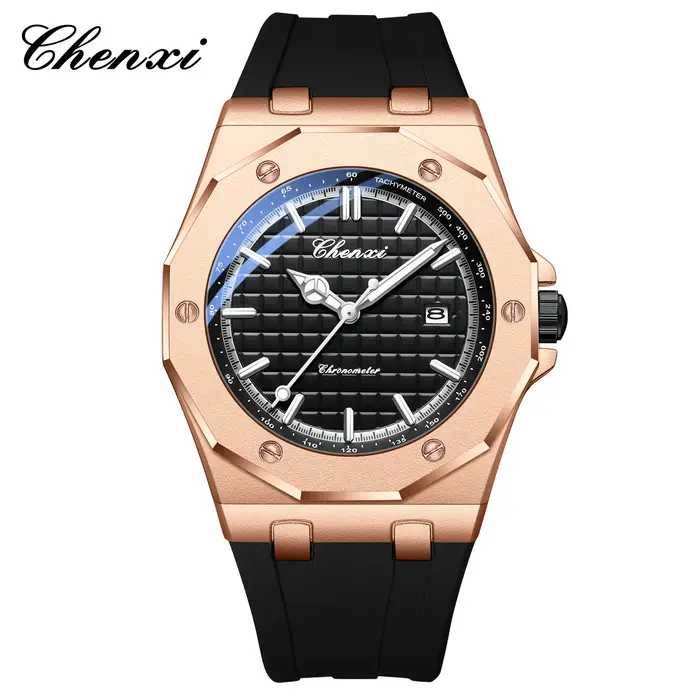 Montre homme luxe CHENXI 8268 top marque silicone waterproof calendrier lumière nuit texture cadeau reloj hombre