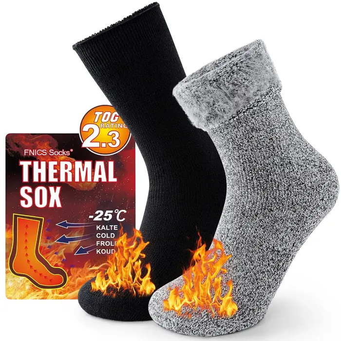 Chaussettes thermiques chasse 2 paires - Chaussettes chauffantes ski randonnée hiver extrême chasse