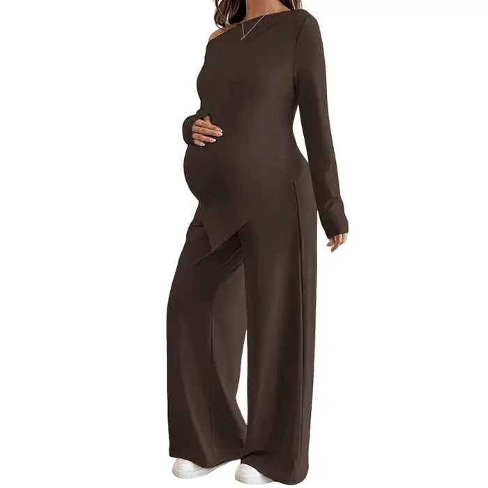 Ensembles de vêtements de maternité pour femmes enceintes, hauts à manches longues et à épaules dénu