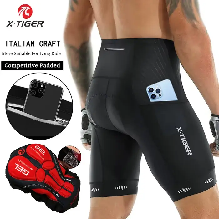 X-TIGER Hommes Cyclisme Shorts avec Poche Arrière 5D Gel Rembourré Vélo Shorts pour Hommes Montagne 