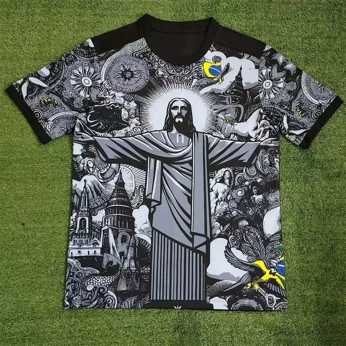 T-shirt de Football pour adultes/enfants, édition spéciale brésilienne, jésus noir gris, T-shirt d'e