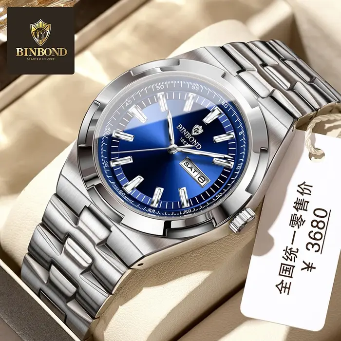 Montre homme BINBOND mode calendrier lumière nuit étanche acier affaires loisirs montre pour homme B025