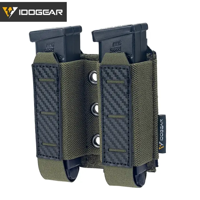 IDOGEAR Tactical Mag Pouch 9mm Double Mag Carrier Carbon Fiber MOLLE Pouch Range