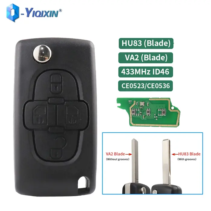 YIQfeast-Clé Télécommande à 4 lèvent pour Voiture, ASK CE0523, KIT 807 1007 433Mhz, Cristaux en C8 2