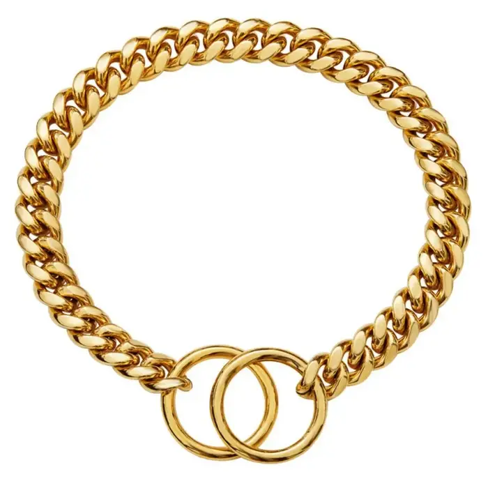 Collier métallique Durable en acier inoxydable pour chien, chaîne dorée, collier pour chien de compa