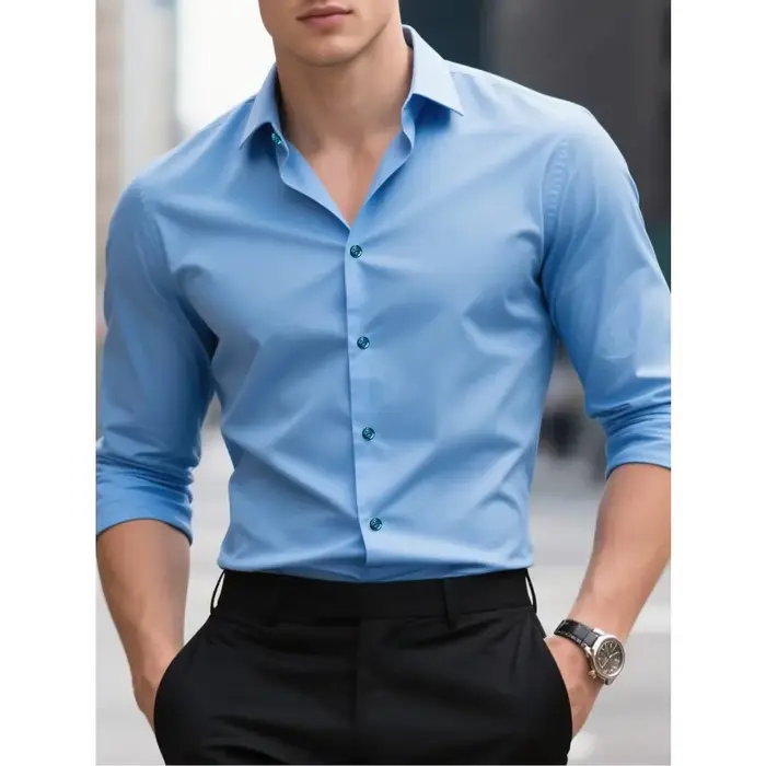 2025 chemise pour hommes flambant neuf couleur unie à manches longues intelligent décontracté quatre