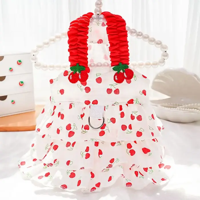 Robe d'été pour chien cerise, gilet à bretelles, jupe en coton pour animaux de compagnie, Chihuahua 
