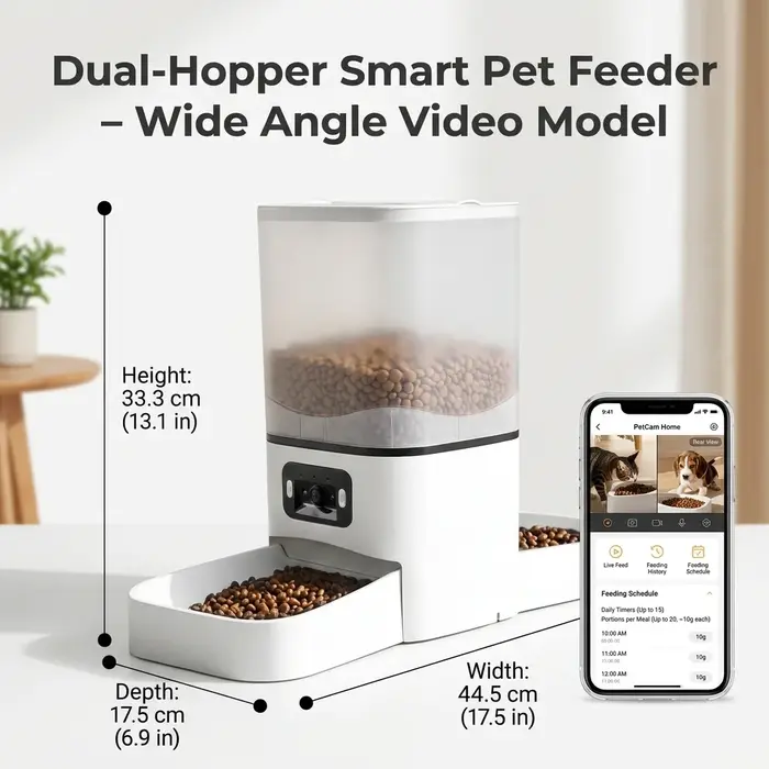 Distributeur automatique de nourriture pour animaux de compagnie 6L avec application mobile, double