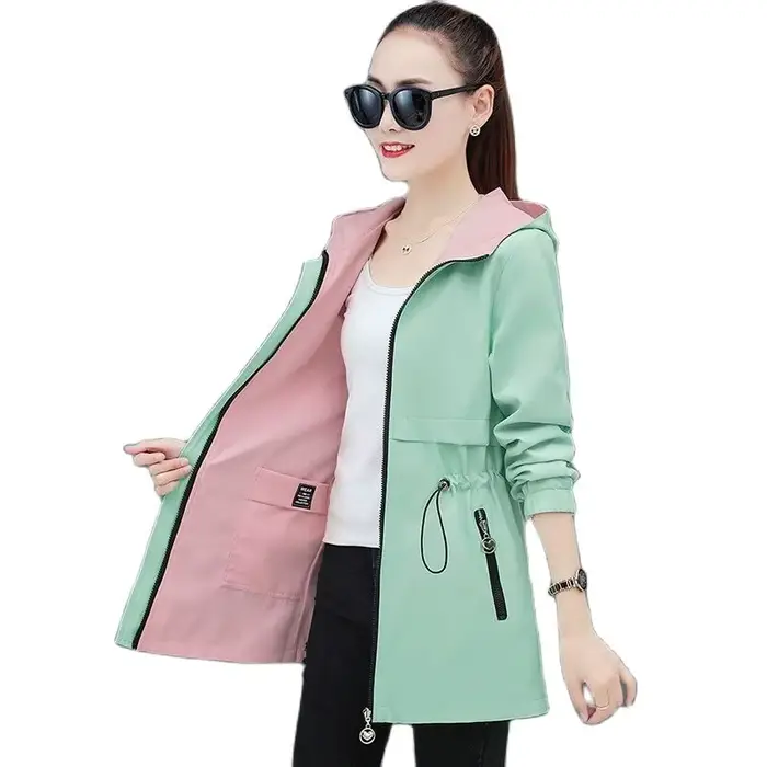 Trench-Coat Double face pour femmes, coupe-vent mi-long, à capuche, hauts d'étudiant, Gabardina Muje