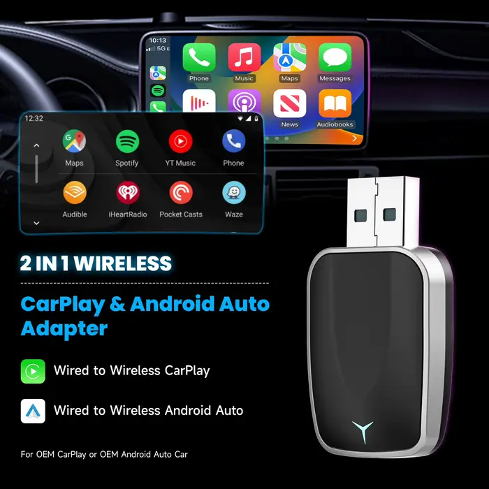 Adaptateur CarPlay filaire vers sans fil 2 en 1