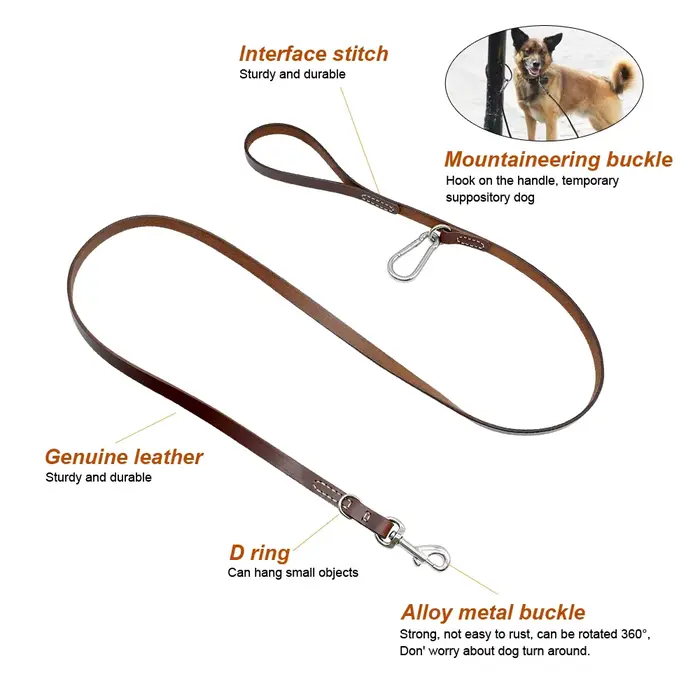 Laisse en cuir pour chien Pitbull, laisse Durable pour grand chien avec boucle d'alpinisme, laisse pour animaux de compagnie en plein air pour chiens de taille moyenne et grande