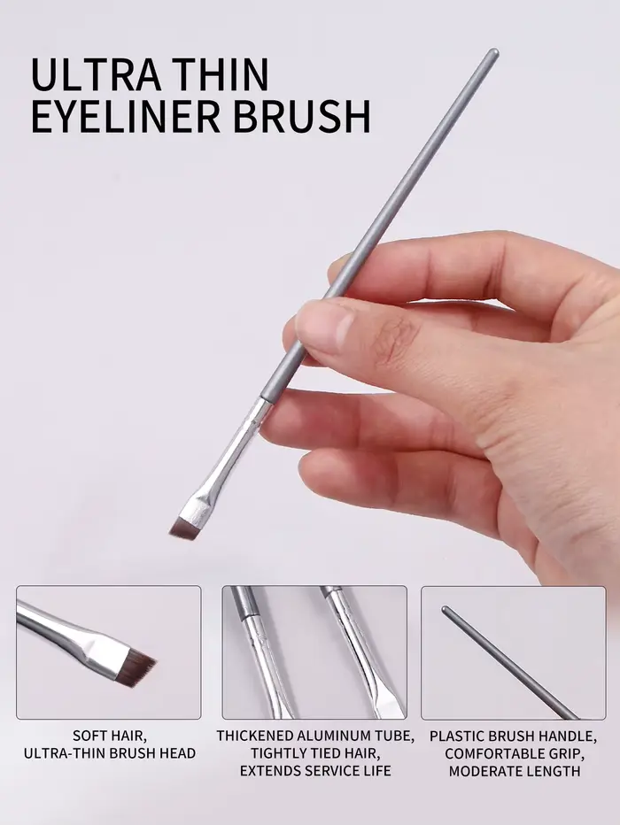 Ensemble de pinceaux Eyeliner à lame Super fine argentée, 12 pièces, pinceaux de maquillage doux, br