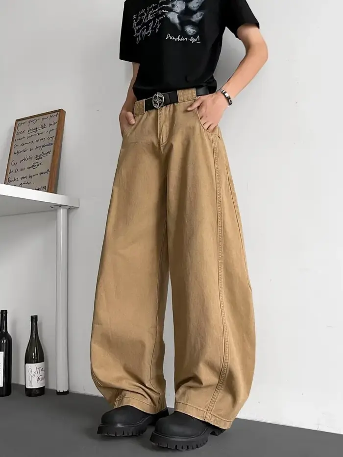 2025 Cyber Y2K mode kaki Patchwork Baggy jean pantalon pour hommes vêtements jambe large solide déco