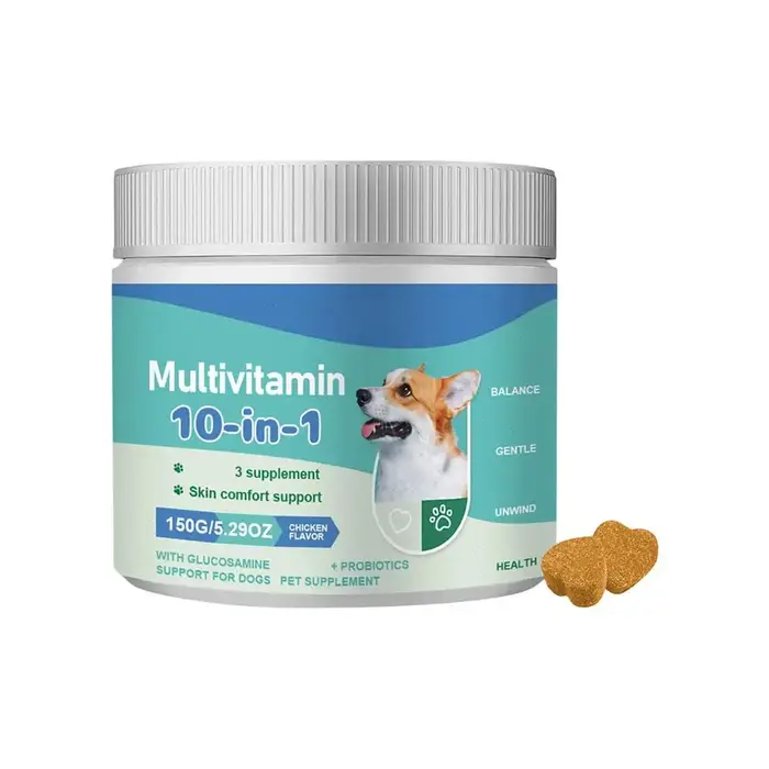 Comprimé à mâcher multivitaminé 10-en-1 pour chien avec glucosamine et probiotiques – Soutien articu